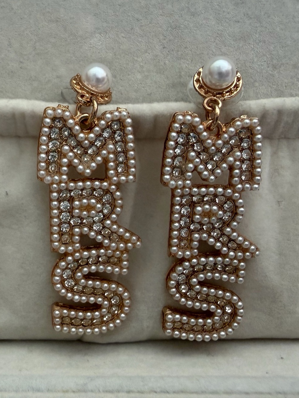 MRS Gold and Pearl Statement Drop Earrings